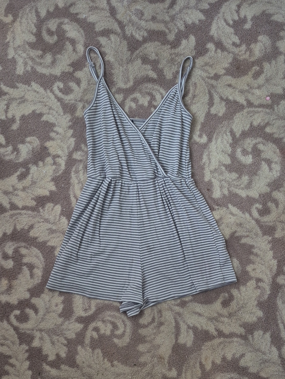 Striped Gray & White Women’s Romper - Sleeveless Sleepwear
